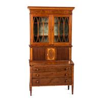 A Federal Inlaid Mahogany and Tambour-Front Desk-and-Bookcase