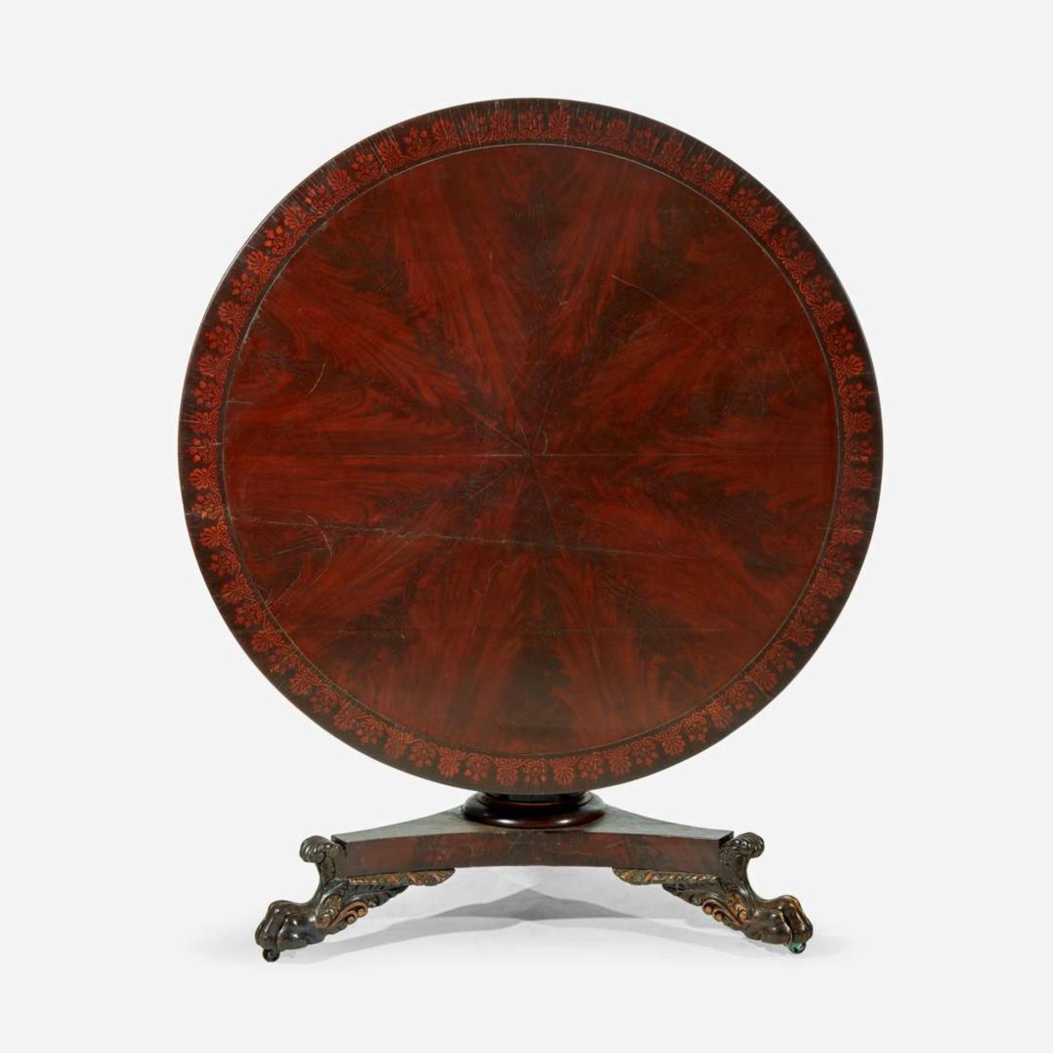 A Classical parcel-gilt mahogany tilt-top center table Attributed to Anthony G. Quervelle (1789-1856), Philadelphia, PA, circa 1830