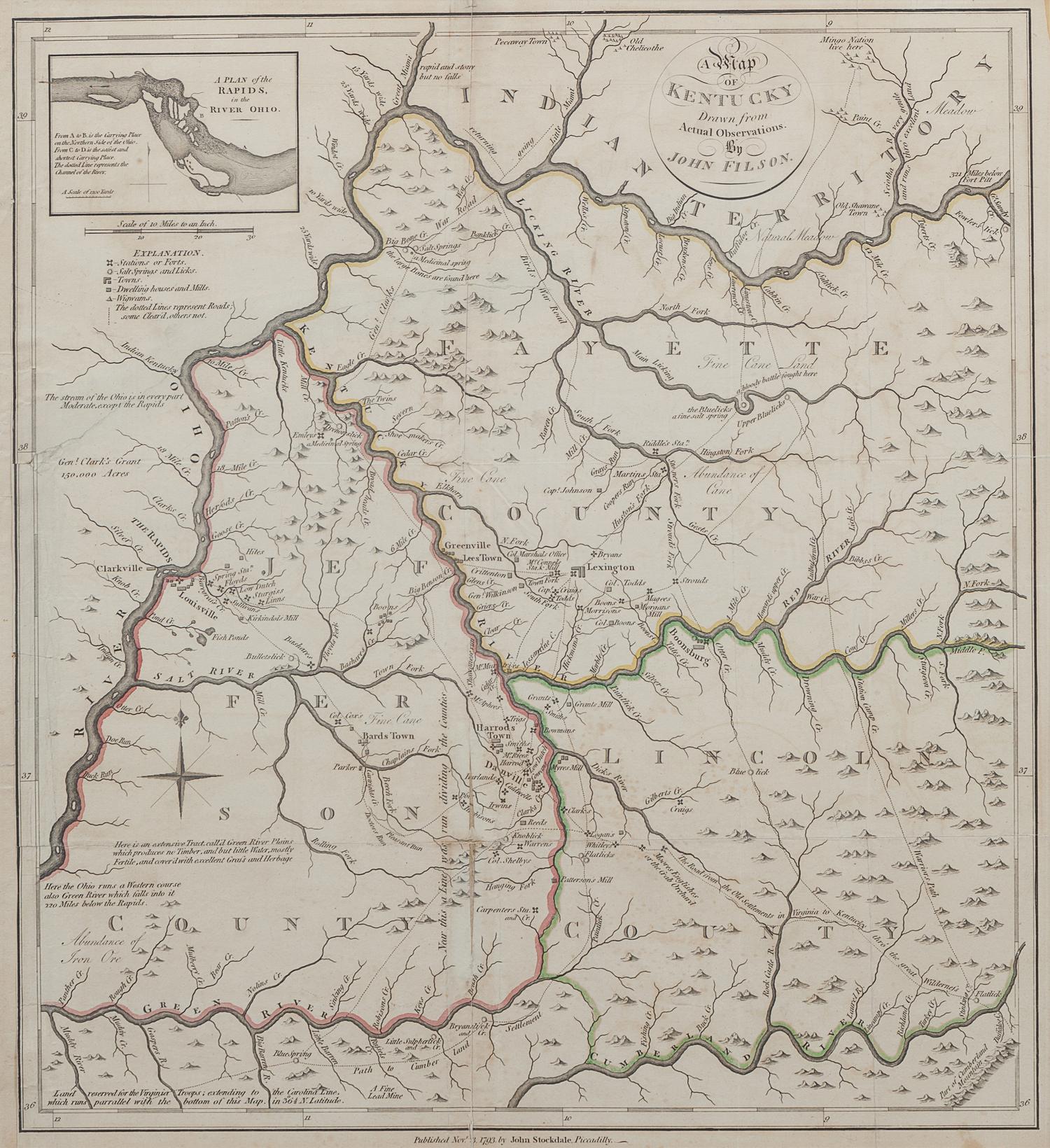 FILSON, John (ca 1747-1788). A Map of Kentucky Drawn From Actual Observations. London: John Stockdale, 1793.