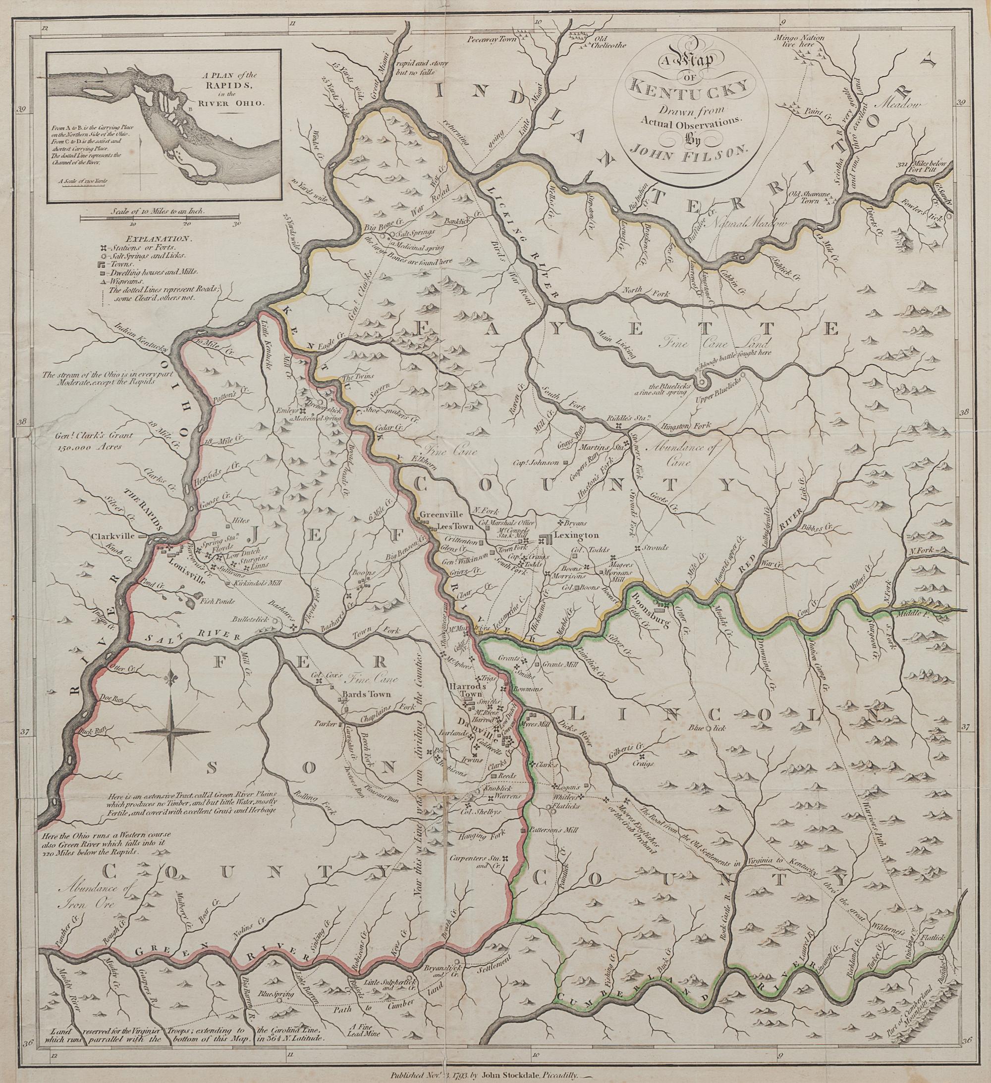 FILSON, John (ca 1747-1788). A Map of Kentucky Drawn From Actual Observations. London: John Stockdale, 1793.