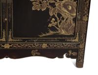A Pair of Chinese Gilt Decorated Black Lacquer Vitrine Cabinets