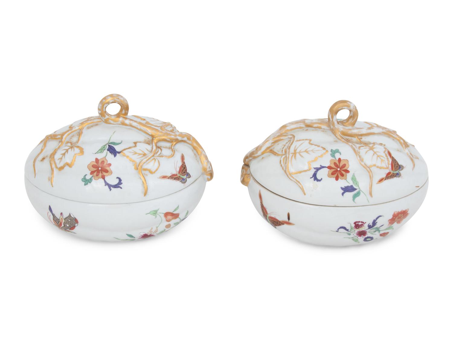 A Pair of Porcelain Melon-Form Boxes