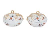 A Pair of Porcelain Melon-Form Boxes
