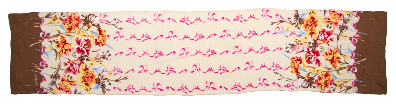 An Adolfo Silk Floral Scarf, 52" x 11".