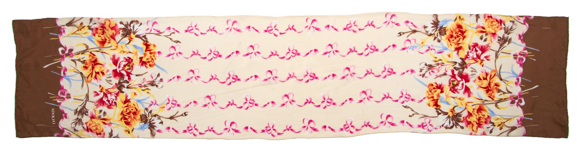 An Adolfo Silk Floral Scarf, 52" x 11".