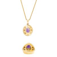 AMETHYST AND YELLOW GOLD RING AND PENDANT ON CHAIN