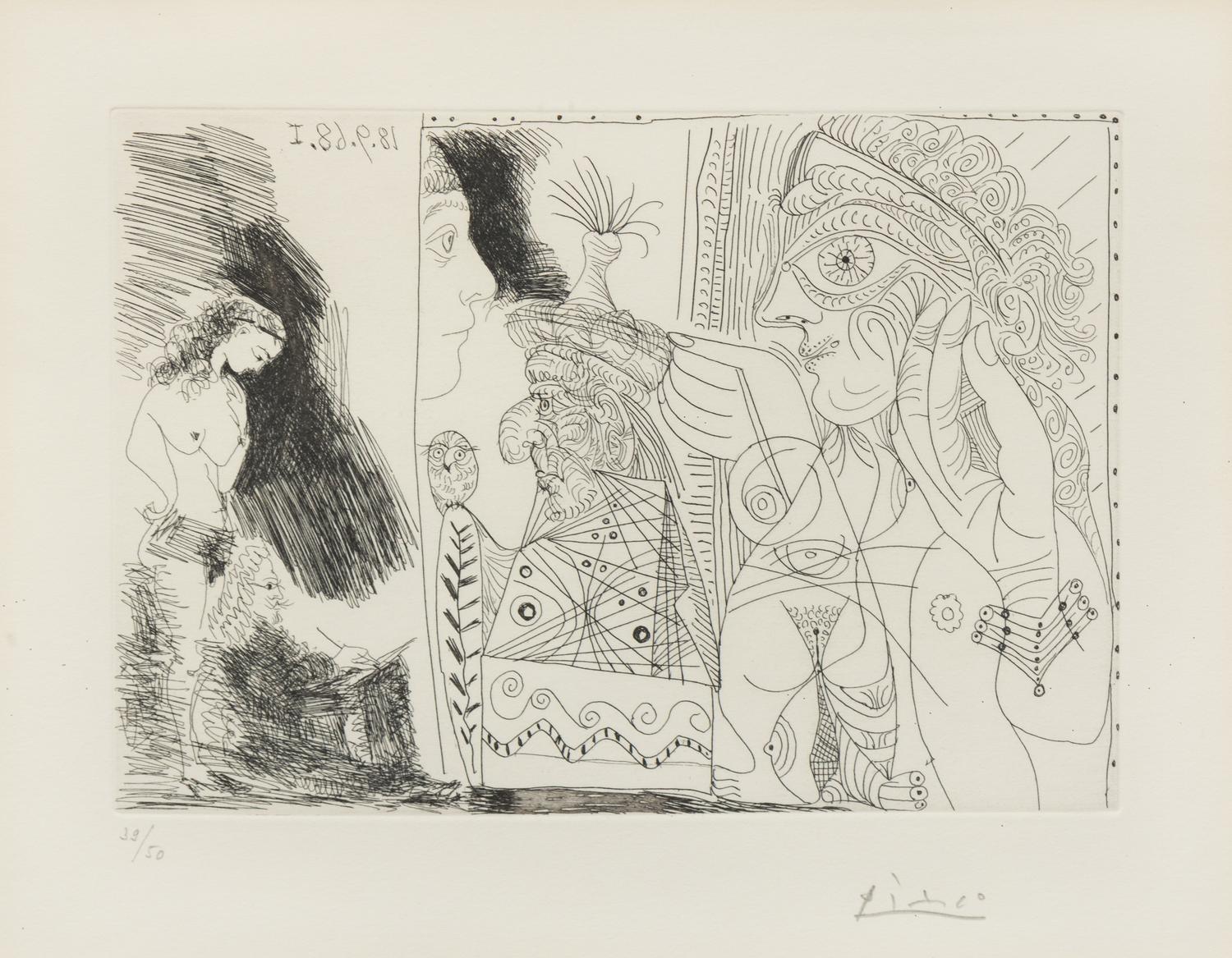 Pablo Picasso, (Spanish, 1881-1973), Écrivain avec son Égérie (from La Série 347), 1968
