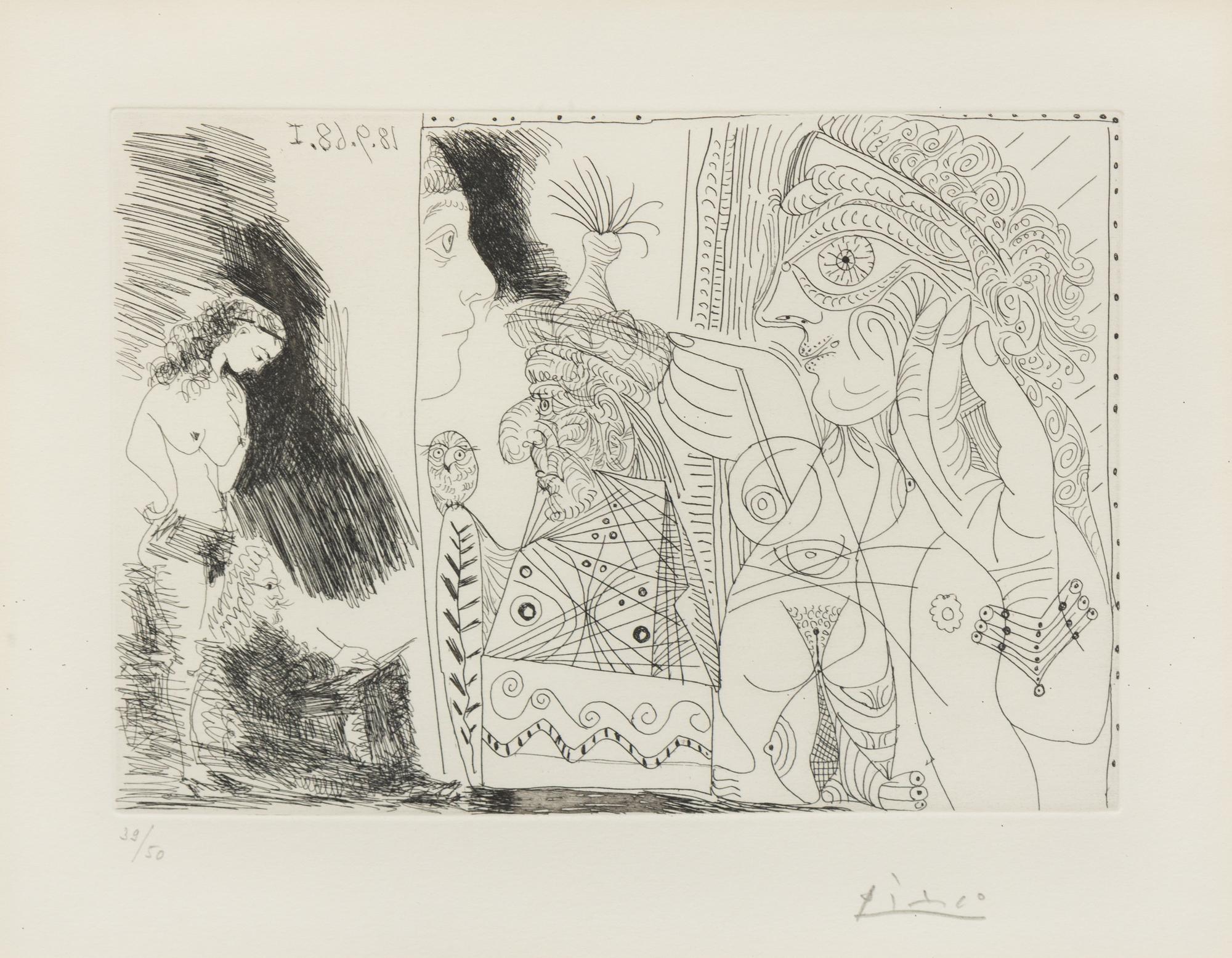 Pablo Picasso, (Spanish, 1881-1973), Écrivain avec son Égérie (from La Série 347), 1968