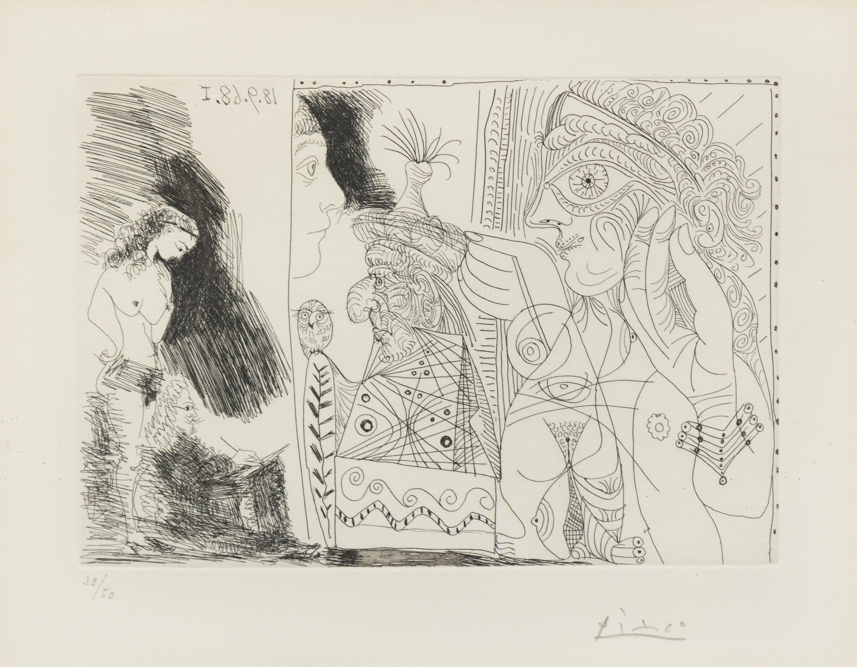Pablo Picasso, (Spanish, 1881-1973), Écrivain avec son Égérie (from La Série 347), 1968