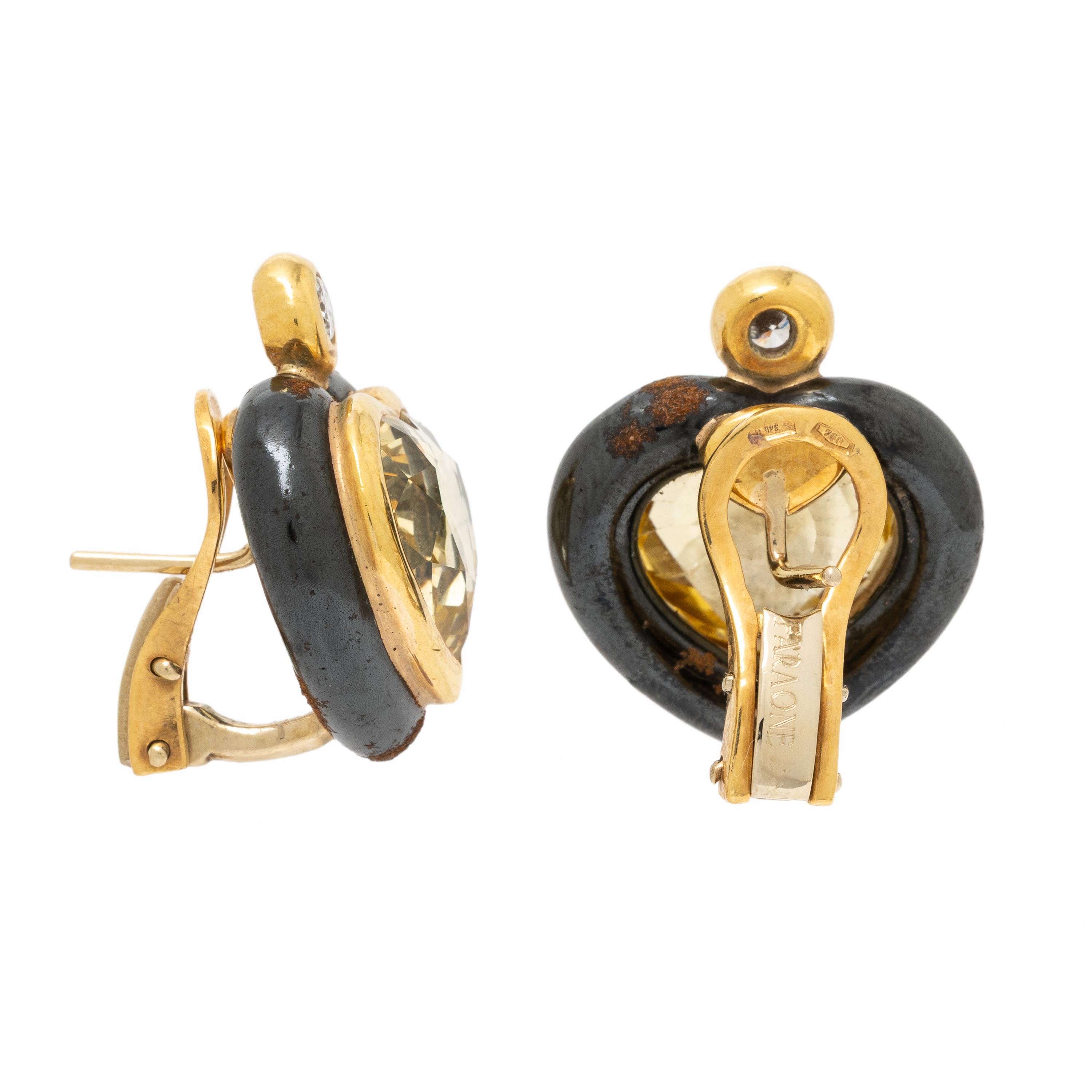 Faraone, Yellow Sapphire, Diamond, Steel, and Yellow Gold Earrings and Ring
