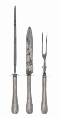 An American Silver Three-Piece Carving Set, Gorham Mfg. Co., Providence, RI, 19th Century, comprising a knife, a fork and a sharpener,