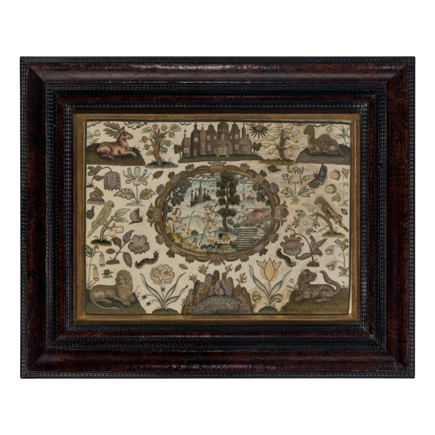 An English Stumpwork Embroidered Panel