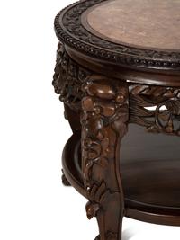 A Chinese Carved Hardwood Low Stand with Inset Marble Top