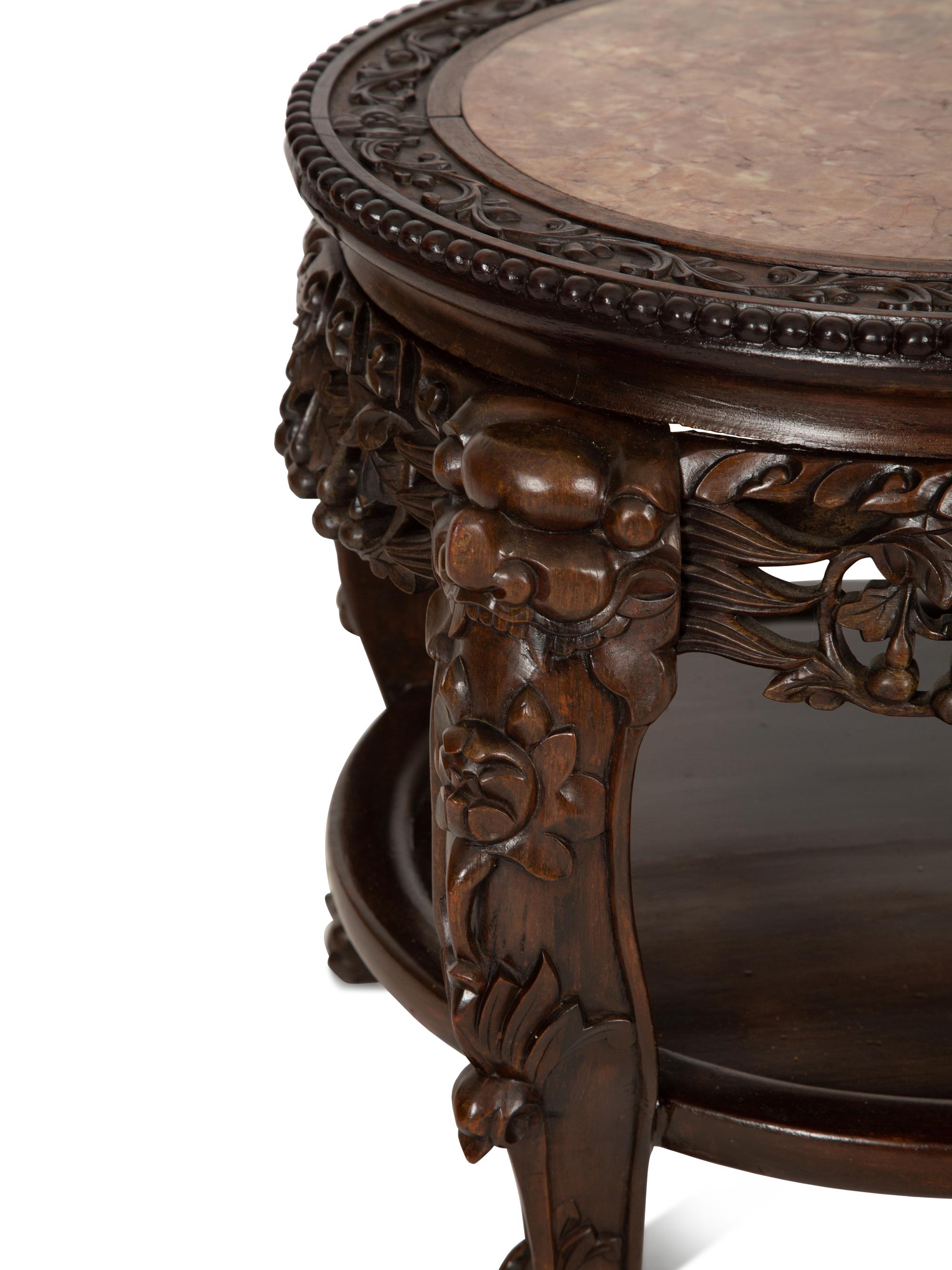 A Chinese Carved Hardwood Low Stand with Inset Marble Top