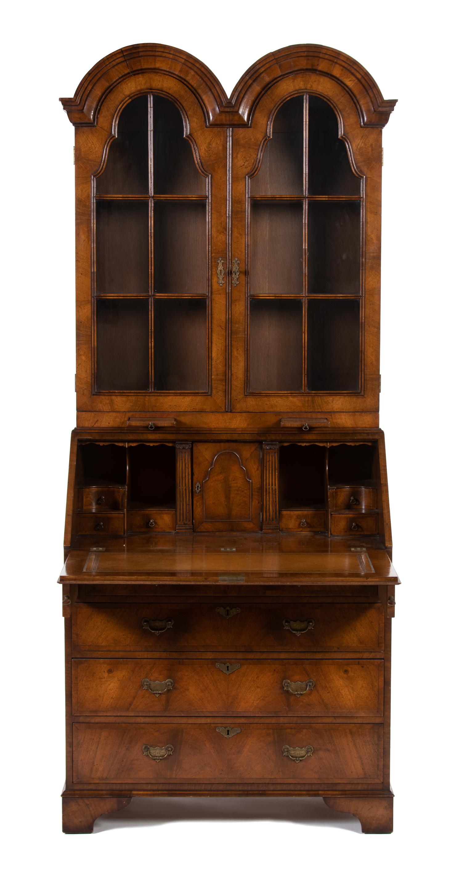 A William & Mary Style Walnut Double Dome Secretary Bookcase