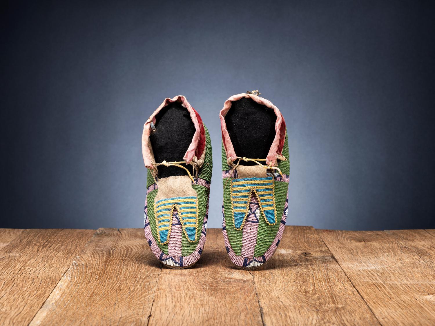 Fort Peck Assiniboine-Sioux Beaded Hide Moccasins
