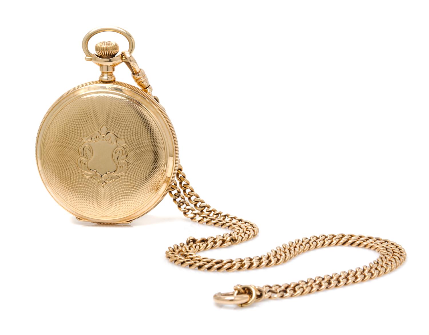 A 14 Karat Yellow Gold Hunter Case Pocket Watch, Waltham,