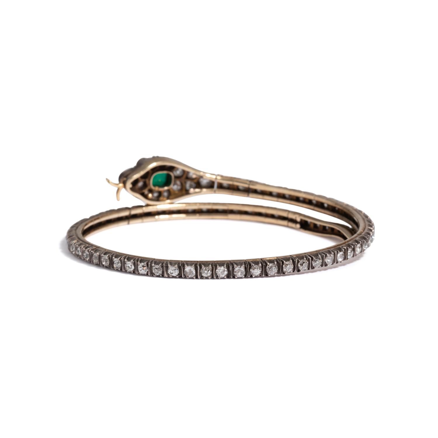 VICTORIAN, DIAMOND AND EMERALD SNAKE BANGLE BRACELET