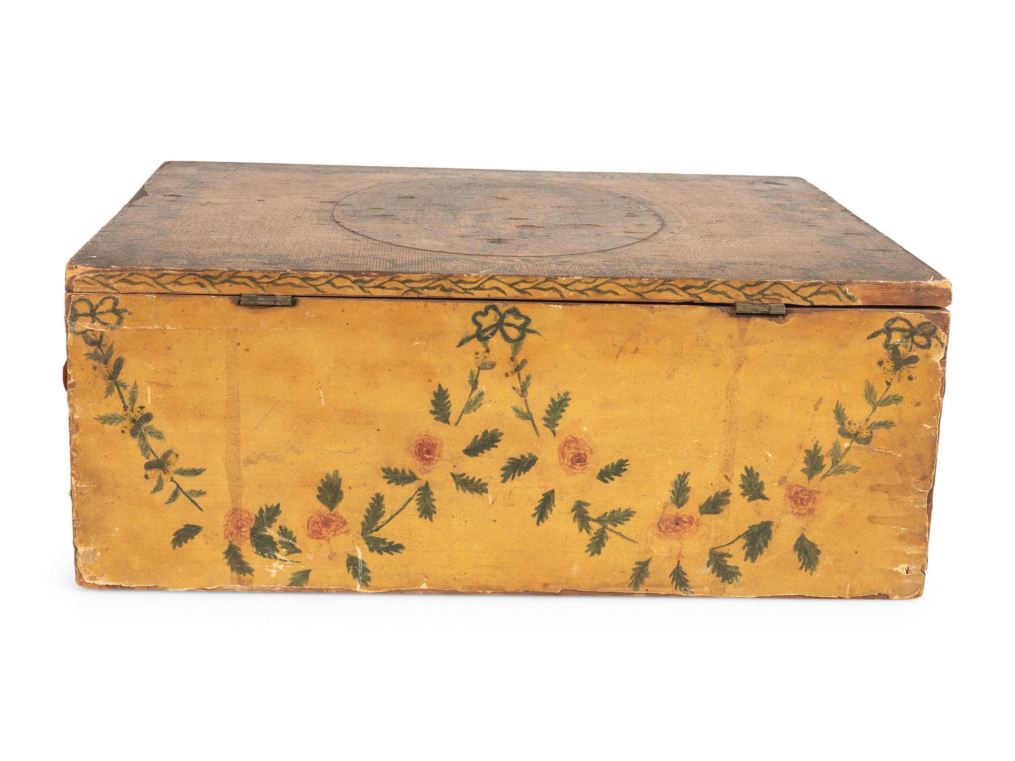 A Yellow Decoupage and Painted Schoolgirl's Box