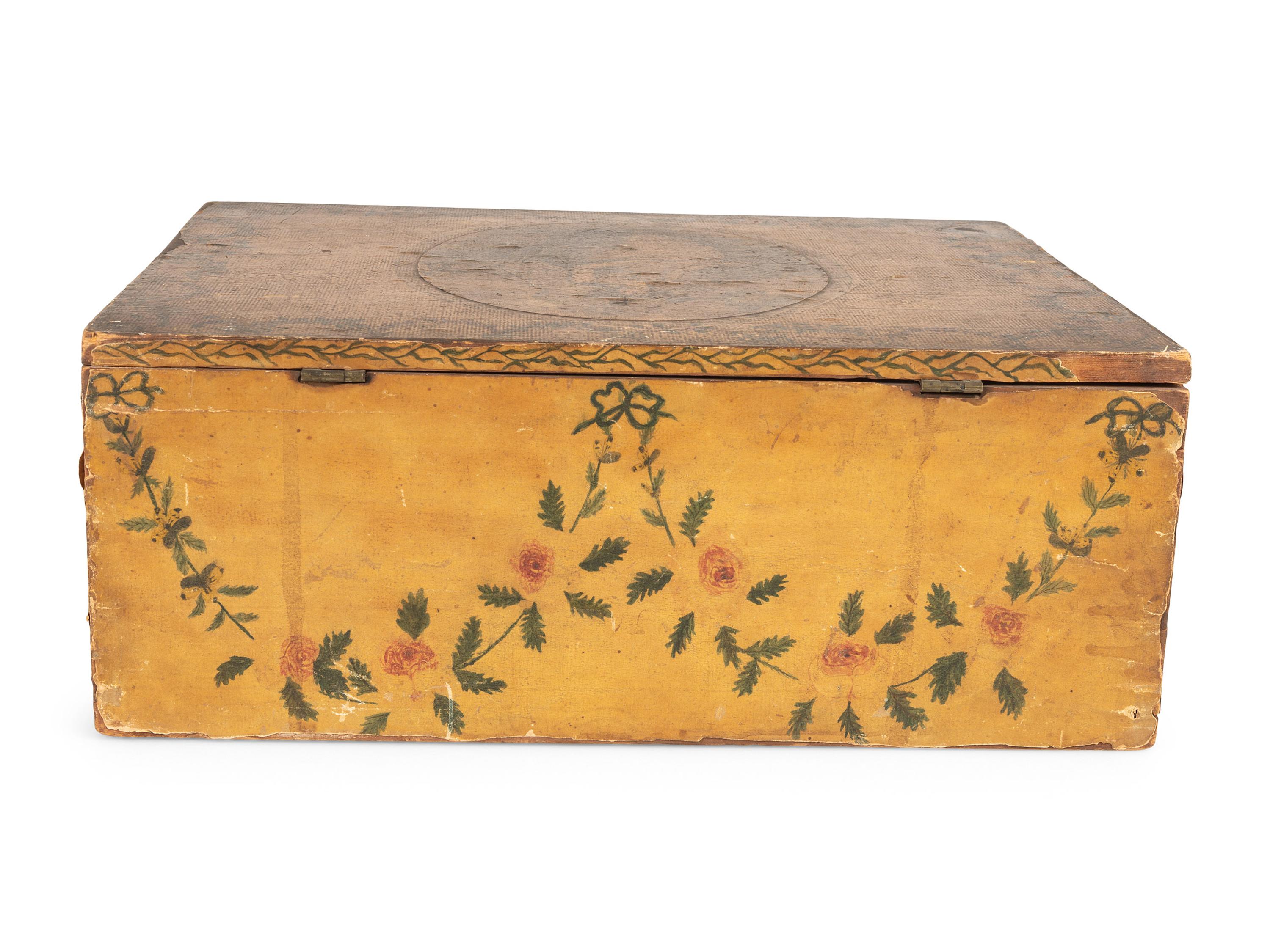 A Yellow Decoupage and Painted Schoolgirl's Box