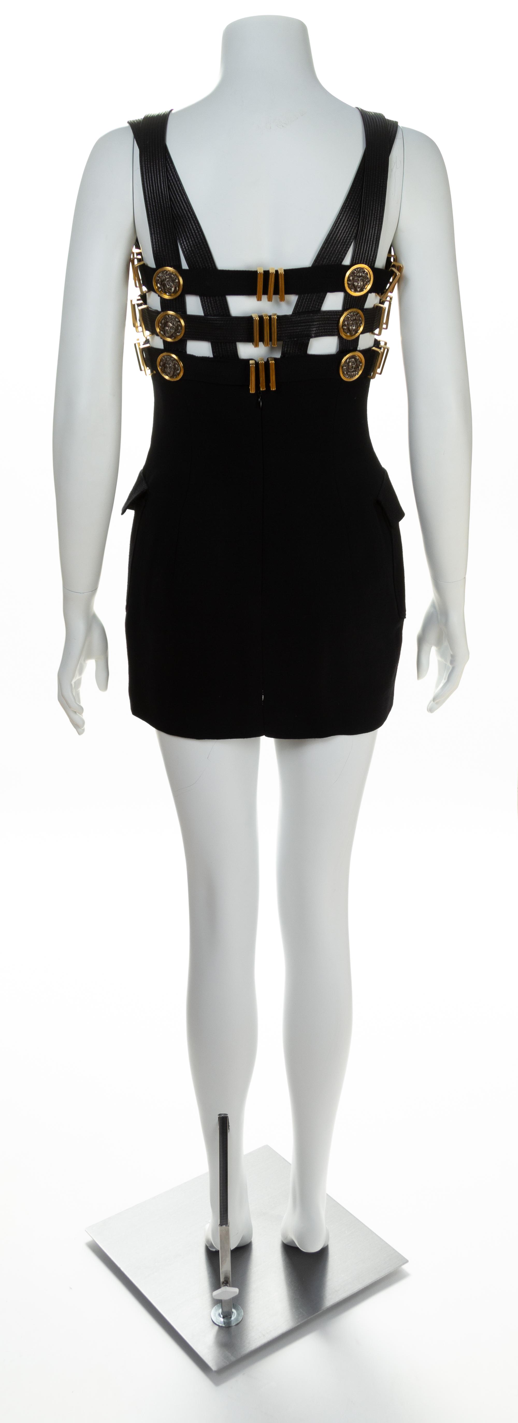 A Gianni Versace Black Wool Bondage Dress, Size 38.