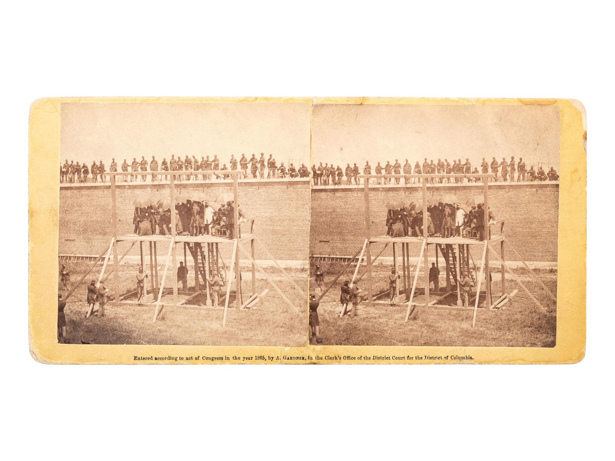 [LINCOLN, Abraham (1809-1865]. GARDNER, Alexander (1821-1882), photographer. Execution of the Conspirators. The arrival on the Scaffold. Washington: Philp & Solomons, ca 1865.