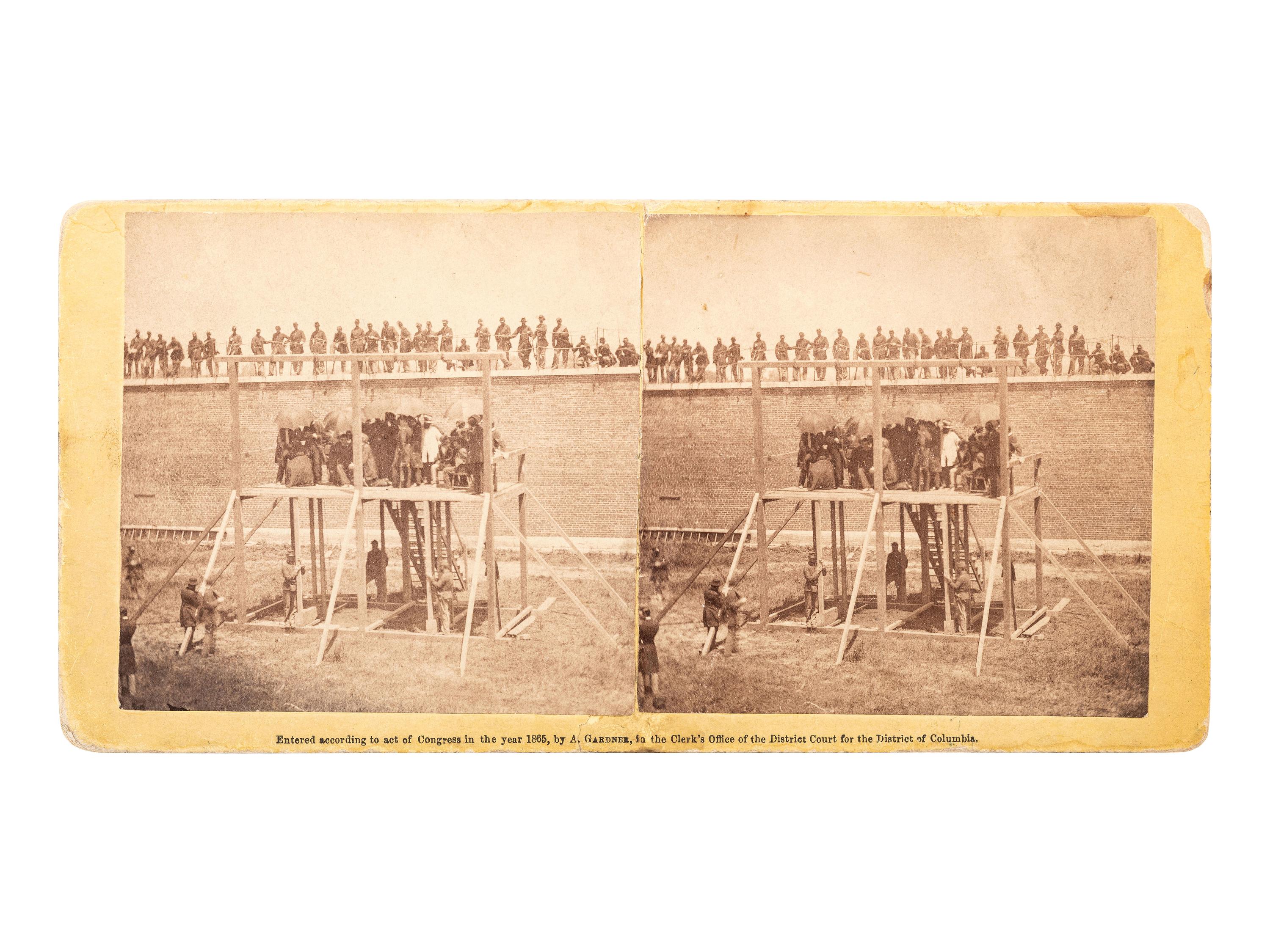[LINCOLN, Abraham (1809-1865]. GARDNER, Alexander (1821-1882), photographer. Execution of the Conspirators. The arrival on the Scaffold. Washington: Philp & Solomons, ca 1865.