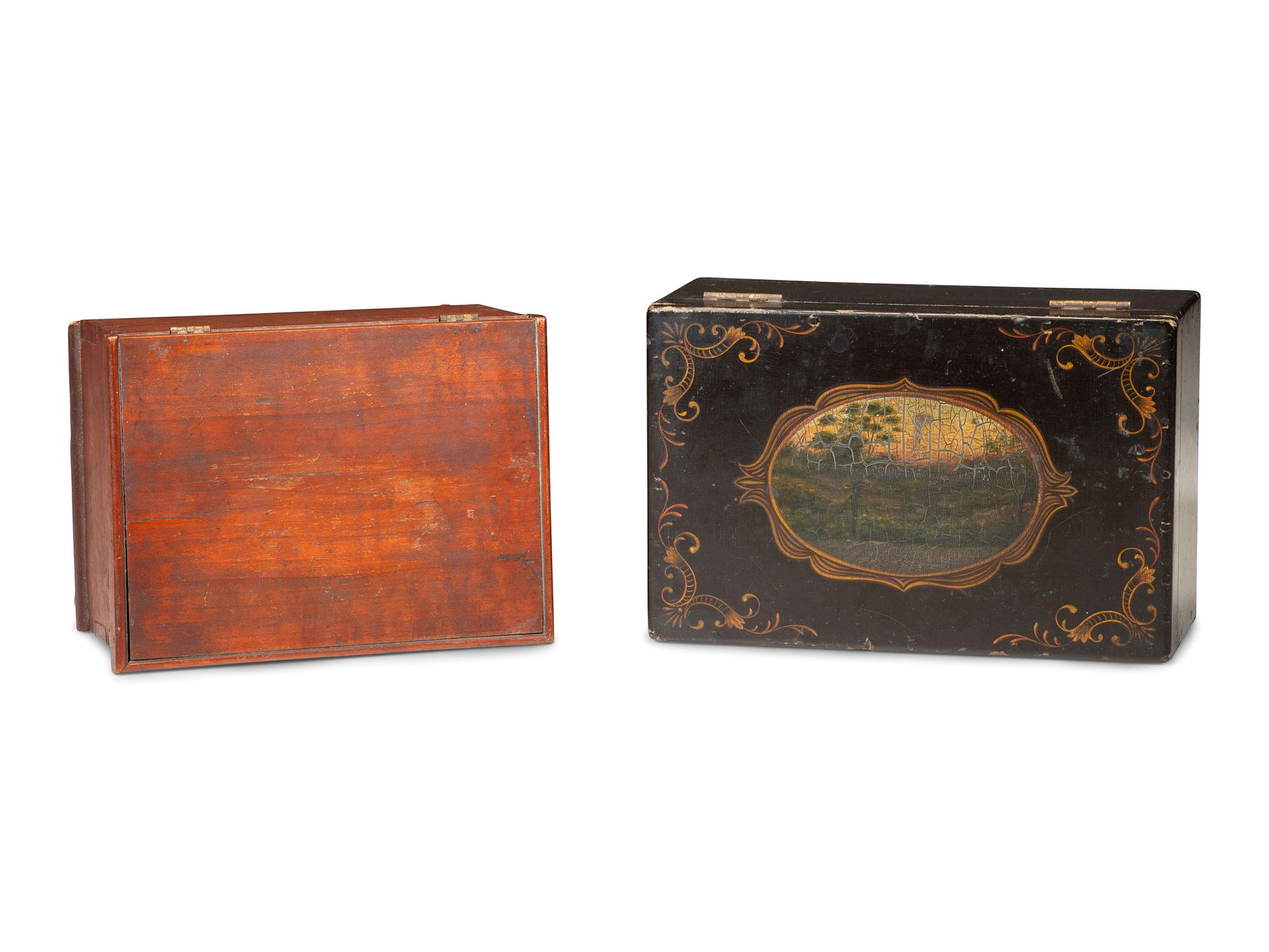 Two Paint Decorated Dresser Boxes