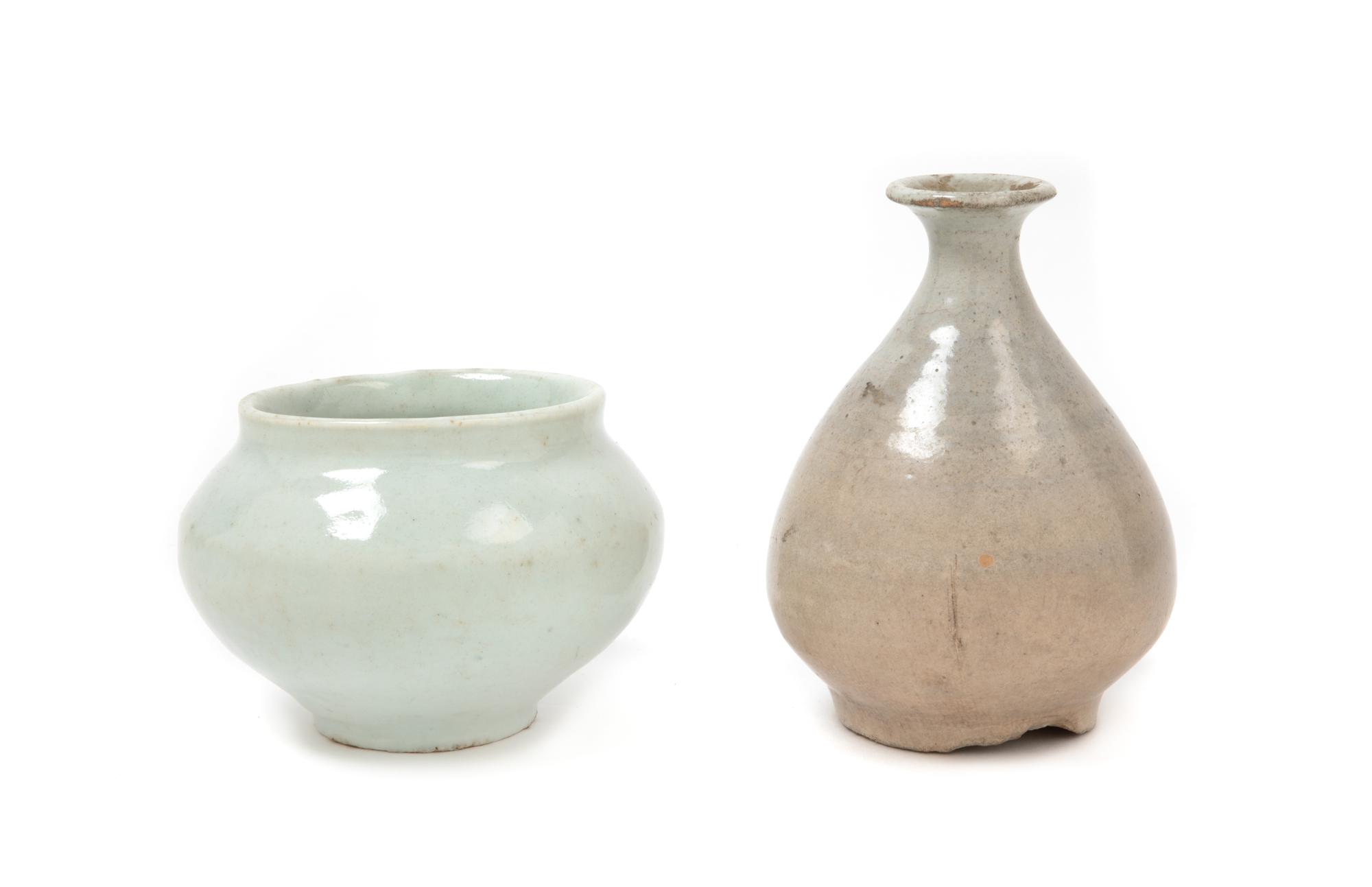 Two Korean Monochrome Glazed Porcelain Wares