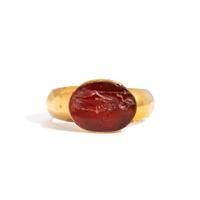 A Roman Gold and Carnelian Finger Ring with the Goddess Minerva