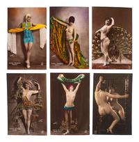 [EARLY PHOTOGRAPHY]. A group of 59 real photo postcards, featuring artfully posed images of women, famous subjects, and genre scenes celebrating romance and the holiday season.