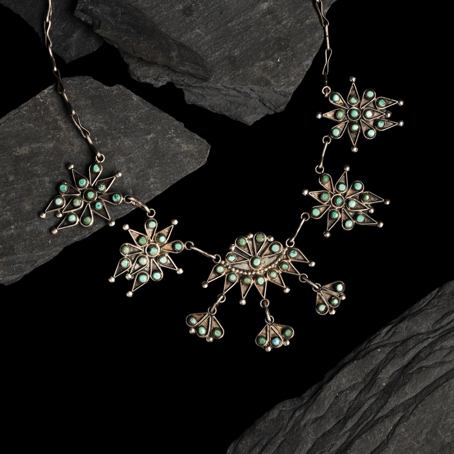 Zuni Petit Point Turquoise and Silver Necklace