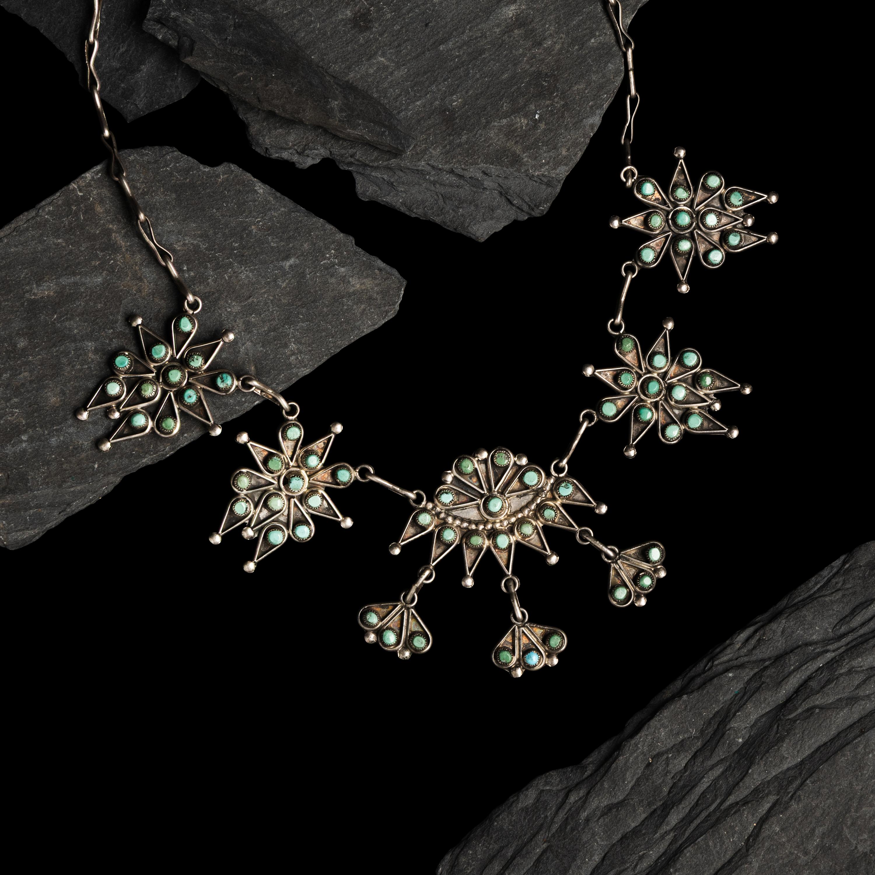 Zuni Petit Point Turquoise and Silver Necklace