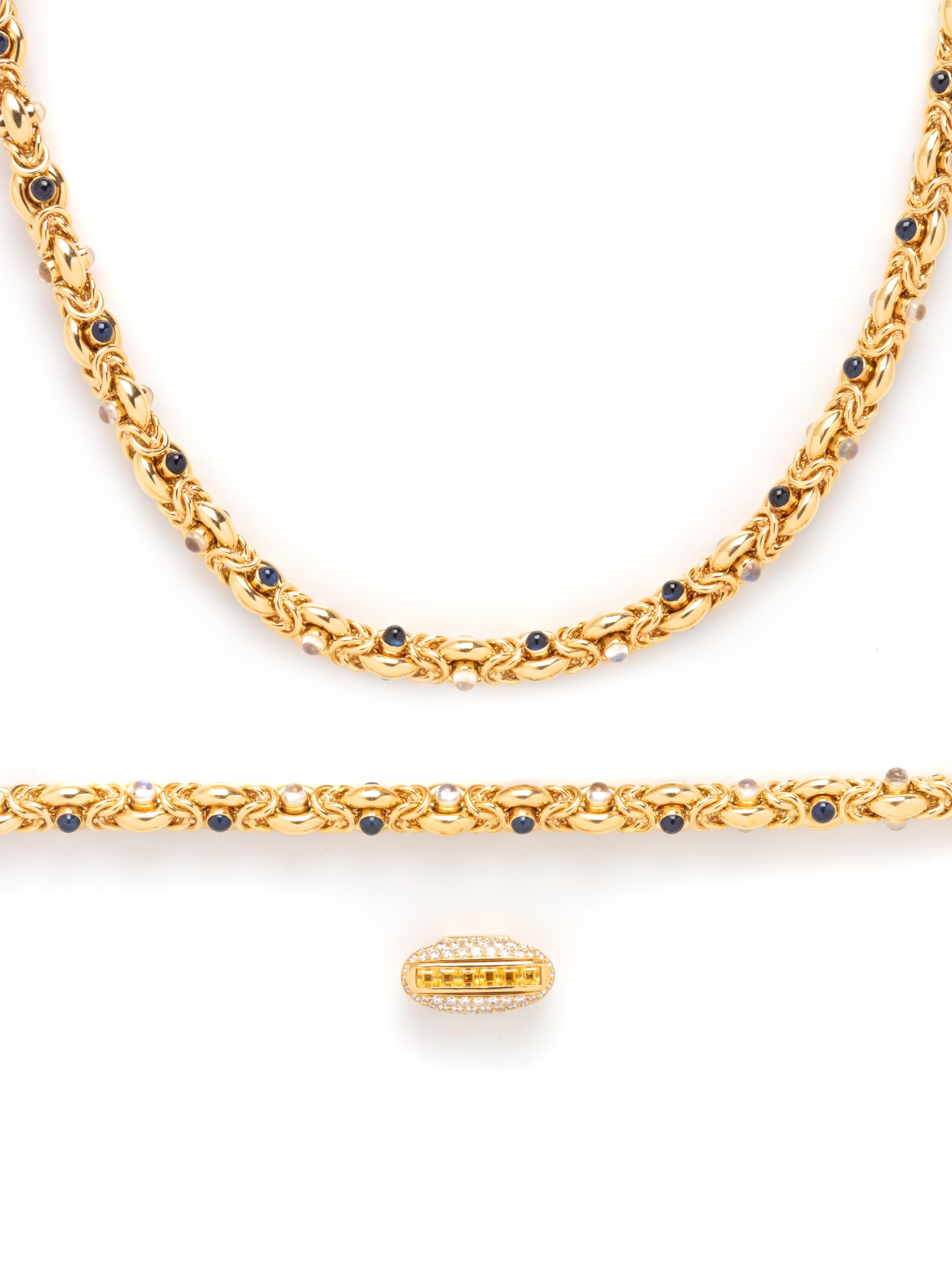 YELLOW GOLD AND GEMSTONE CONVERTIBLE NECKLACE AND BRACELET