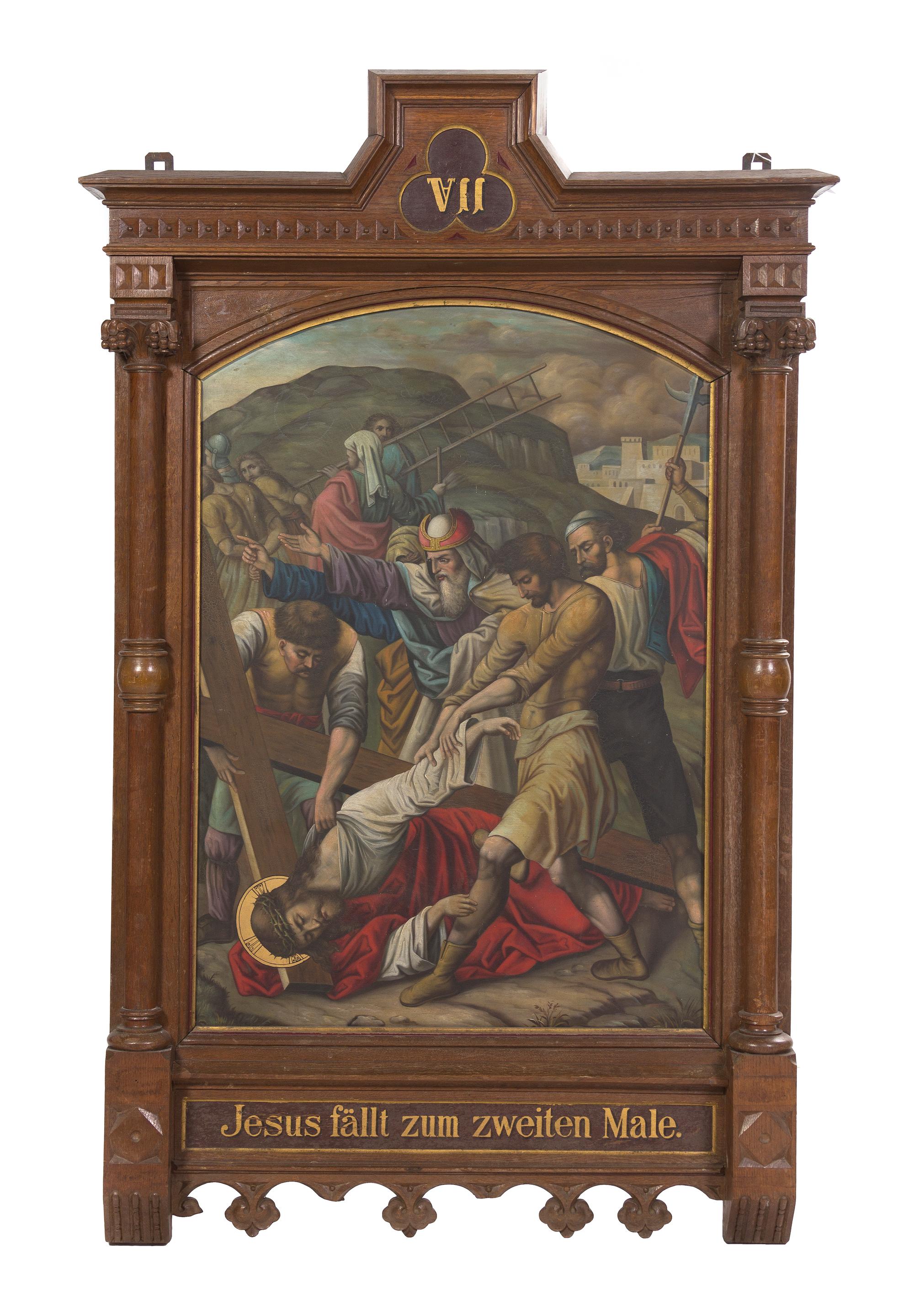 A German Ecclesiastical Painting on Copper, Height overall 64 x width 37 inches.