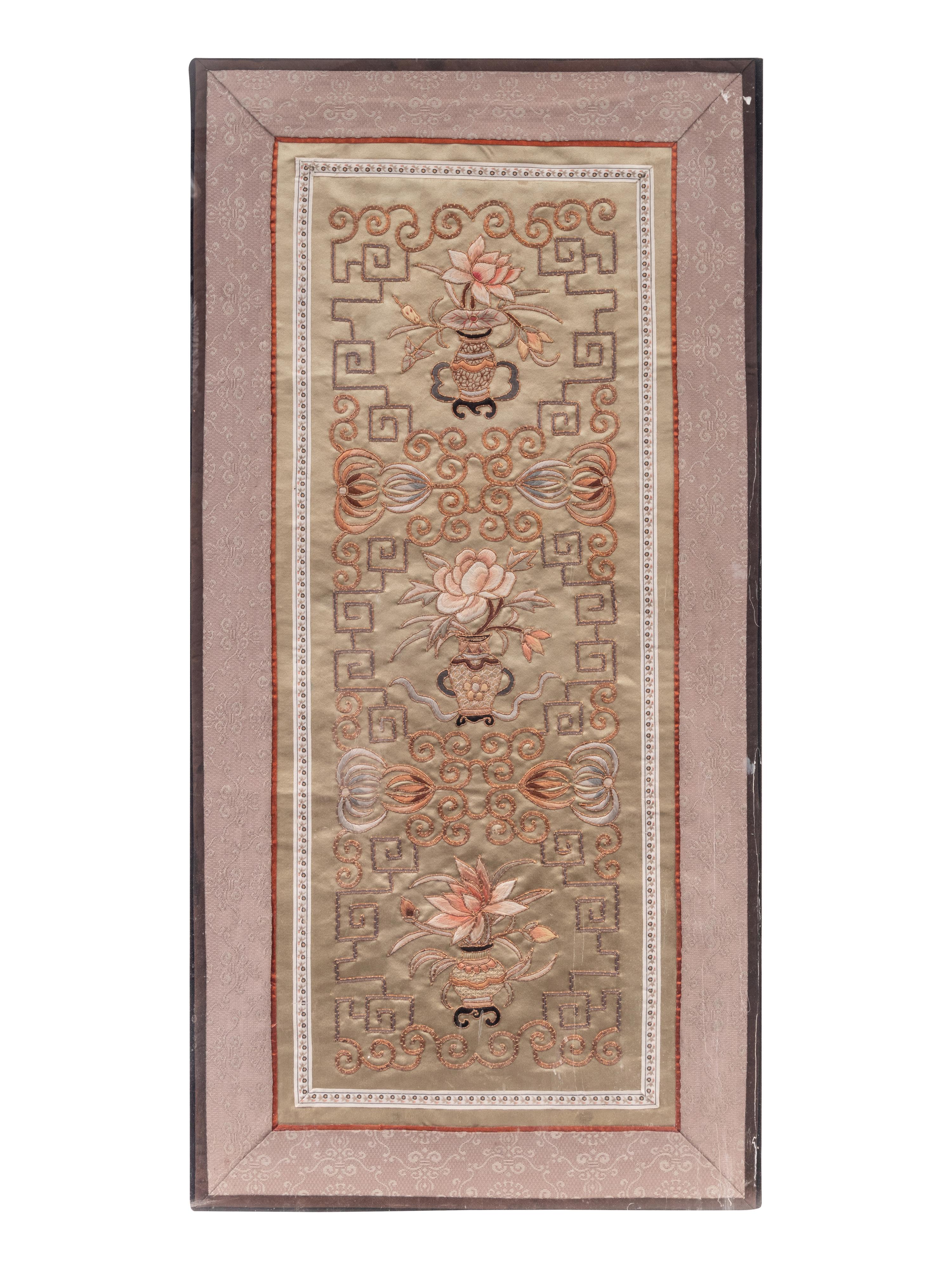 A Chinese Metallic Thread Embroidered Panel