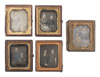 [EARLY PHOTOGRAPHY]. 19 sixth plate daguerreotypes of parents with children.