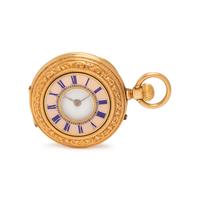 18K YELLOW GOLD AND ENAMEL DEMI-HUNTER POCKET WATCH