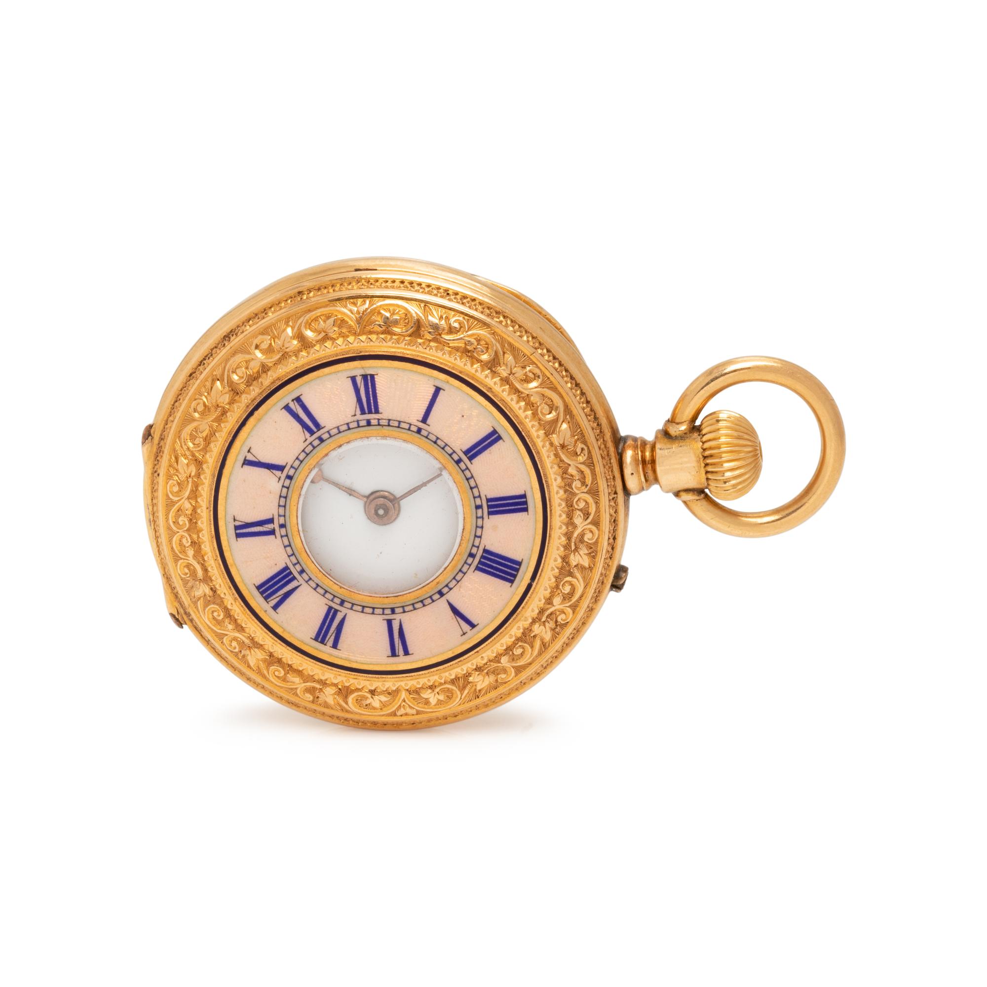 18K YELLOW GOLD AND ENAMEL DEMI-HUNTER POCKET WATCH