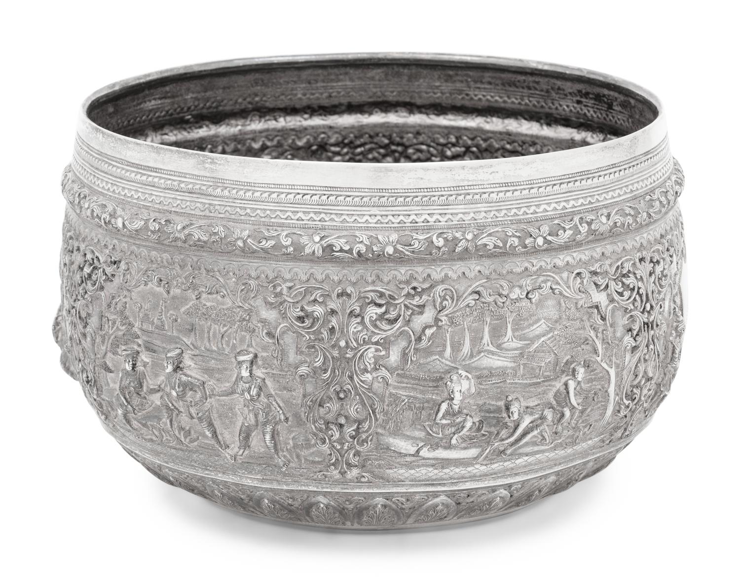 A Burmese Silver Presentation Bowl