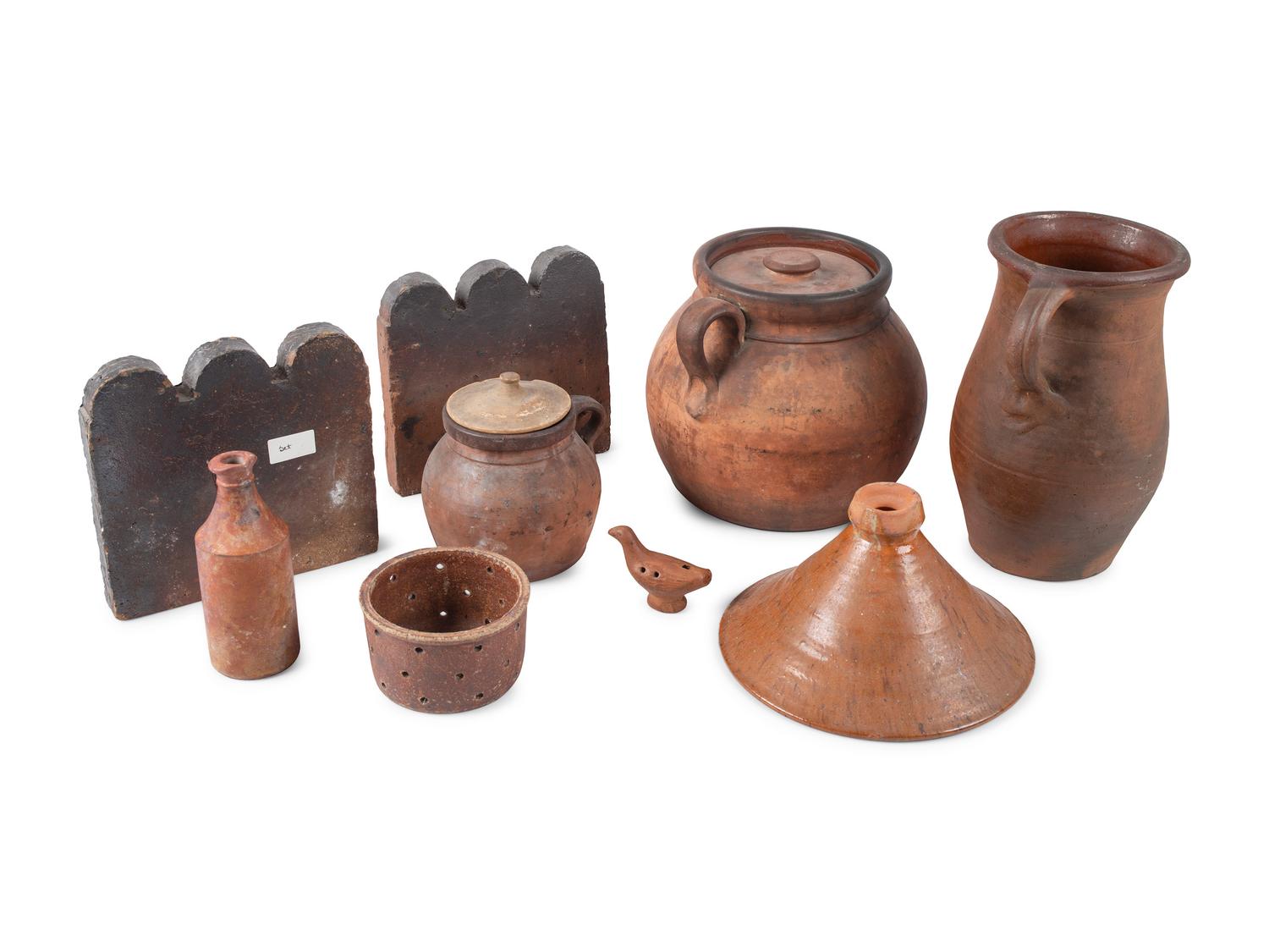 Nine Redware Vessels