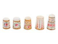 Five English Painted and Parcel Gilt Porcelain Thimbles