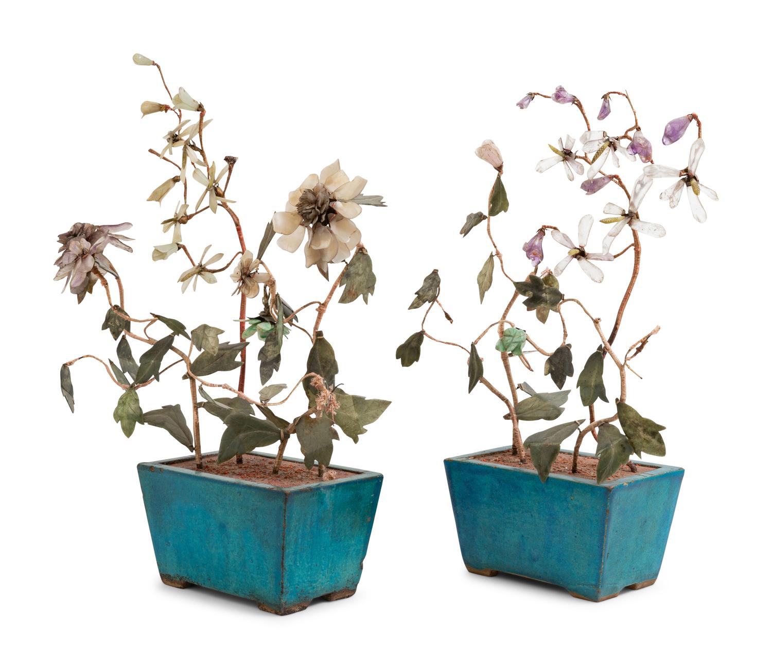 A Pair of Chinese Hardstone Plants