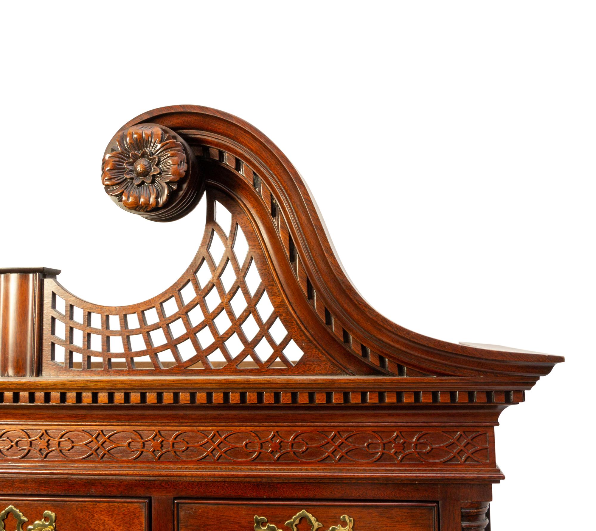 An American Chinese Chippendale Style Carved Mahogany Chest on Chest