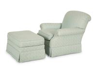 A Pale Blue Upholstered Club Chair with Matching Ottoman