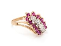 A 14 Karat Yellow Gold, Diamond and Ruby Ring,