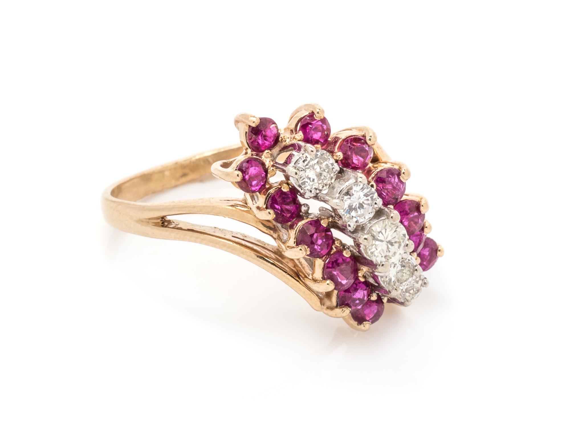 A 14 Karat Yellow Gold, Diamond and Ruby Ring,