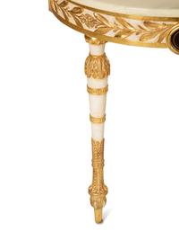 A Pair of Neoclassical Style White and Parcel Gilt Marble Top Tables