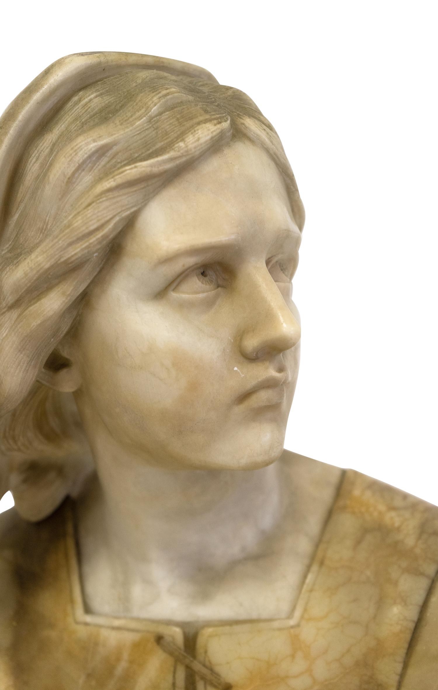 A Carved Alabaster Bust Depicting Joan of Arc