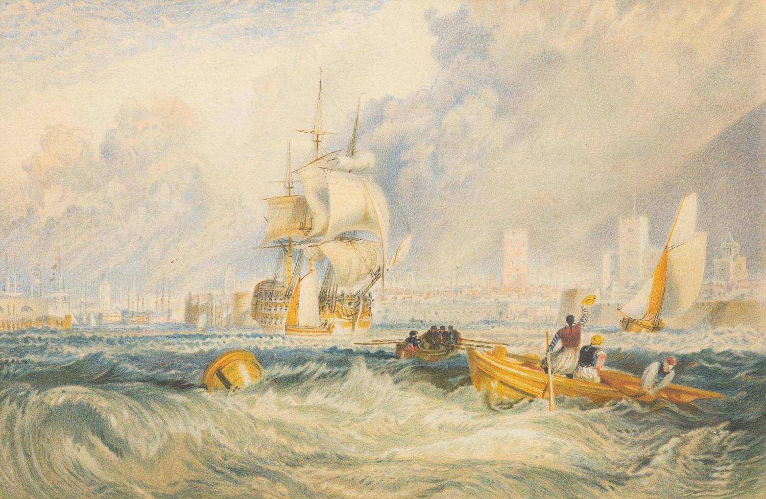 A Gilt Framed Color Lithograph of a William Turner painting "Portsmouth"